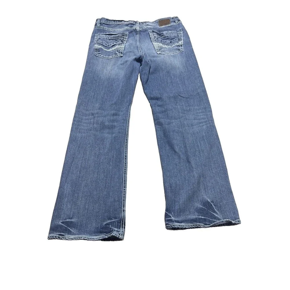BKE Denim Tyler Straight Jeans Men's 36R(36x32) Dark Wash Factory Distressing